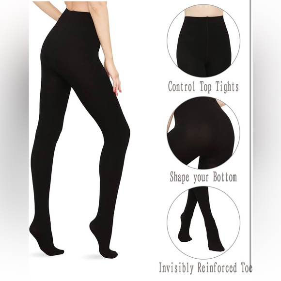 NWT HA WA Fleece Lined Tights, Opaque Warm Tights with Control Top Pantyhose - Picture 4 of 6